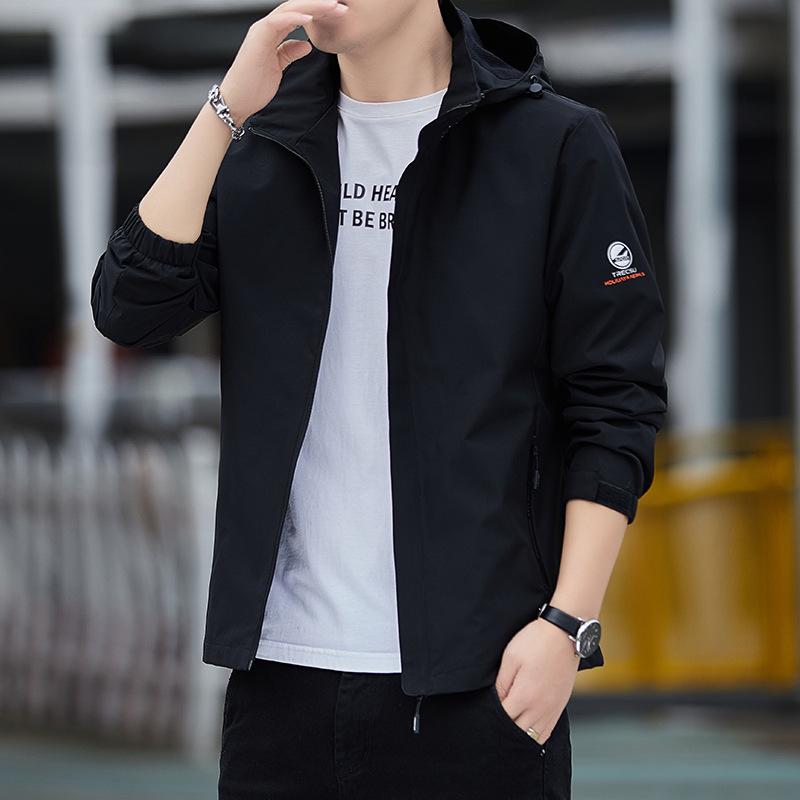 

Мужская трендовая куртка на весну/осень 2024 года для активного отдыха, ветрозащитная, водонепроницаемая, со съемным капюшоном XL чёрный