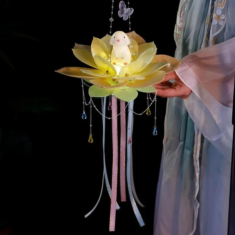 Mid-Autumn Festival Jade Rabbit Lotus Lantern Children s Handmade Diy Material Luminous Ancient Lotus Lantern Stage Performance