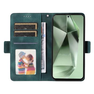 For Samsung Galaxy S24 FE Leather Cases Wallet Rhombus Imprinted Phone Cover Stand with Strap