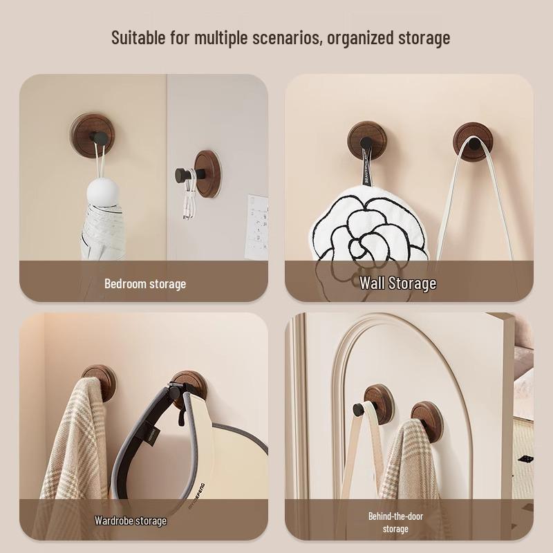 Walnut Door Bathroom Hook: Strong Suction Cup, No-Drill Wall-Mount Clothes Hanger