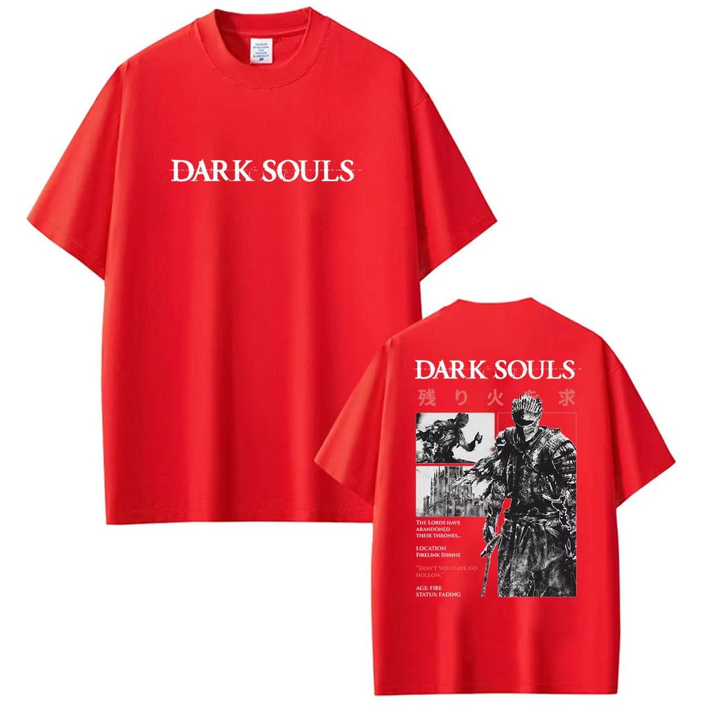 Vintage Washed Dark Souls Gothic Dark Fantasy Soulslike Gaming Merch Gamer Gift Graphic T-shirt Men Women Printed Tee Summer Casual Fashion