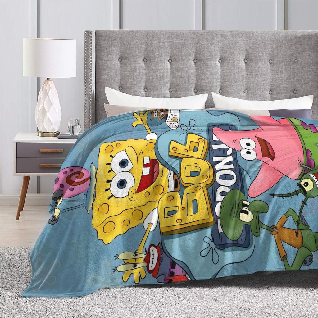 SpongeBob SquarePants Cartoon Blankets Fleece Lightweight Thin Throw Blanket for Bedroom Sofa Bed Rug