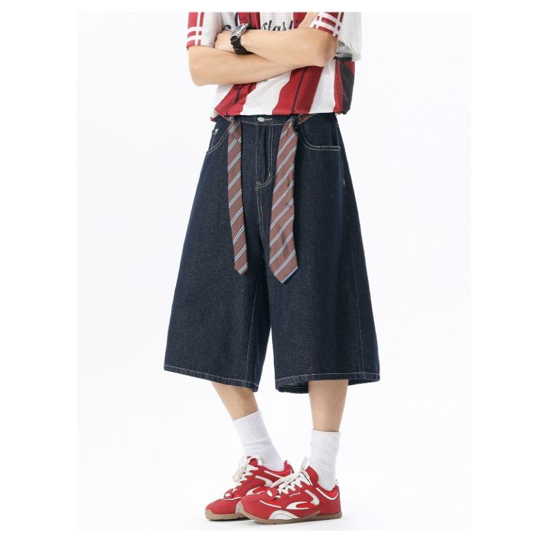 Men Vintage Loose Straight Cropped Casual Street Denim Jeans