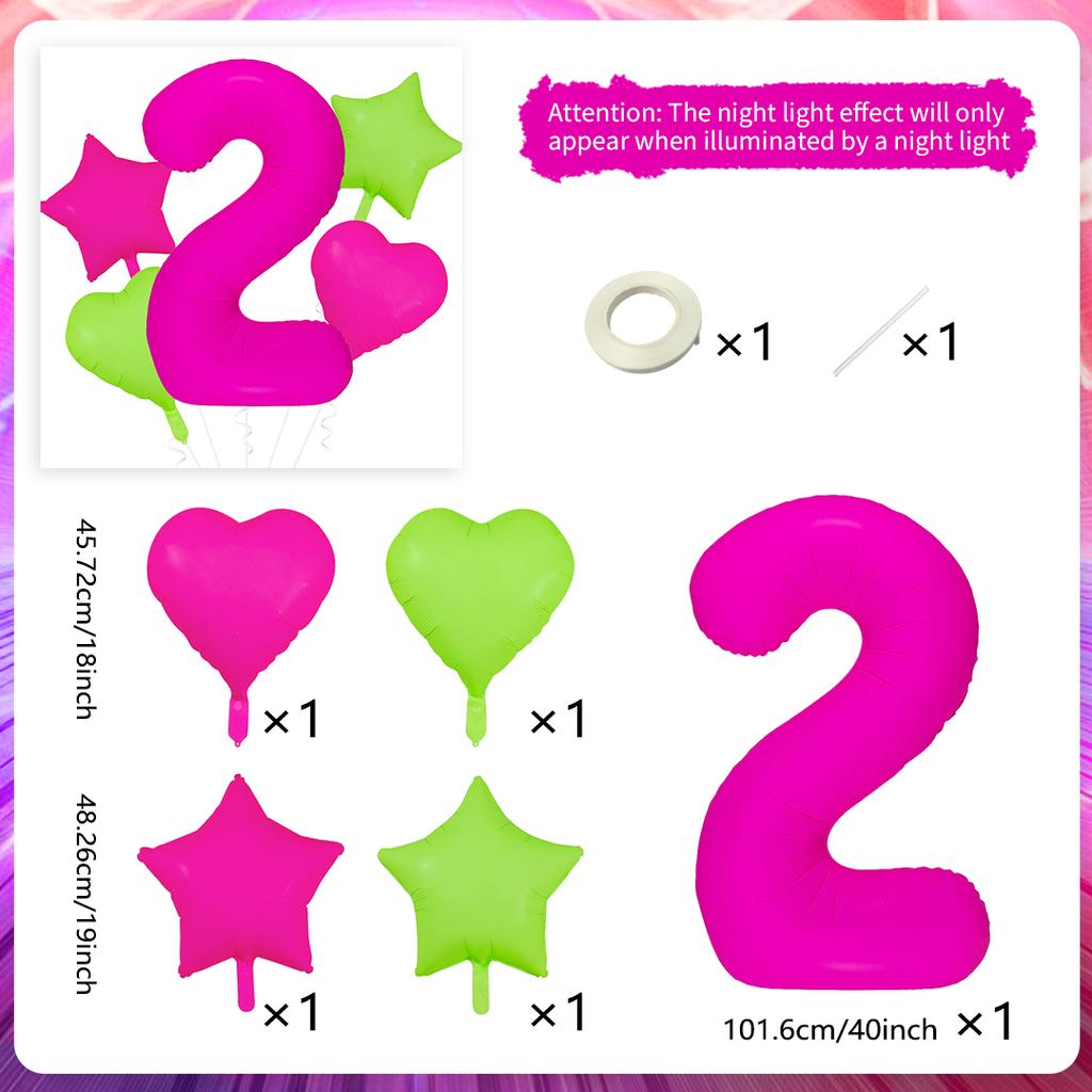 Neon fluorescent digital balloon set 1-9 five pointed star heart-shaped balloons for birthday and graduation season decoration