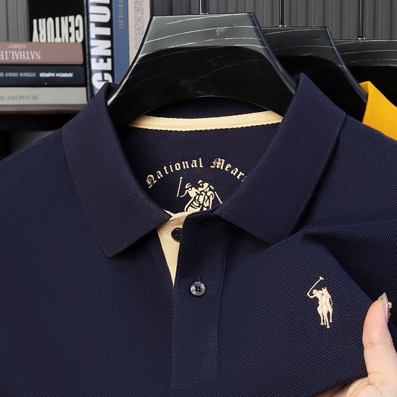 Mercerized Cotton Polo Shirt: Men's Summer Short Sleeve with Small Pony Logo