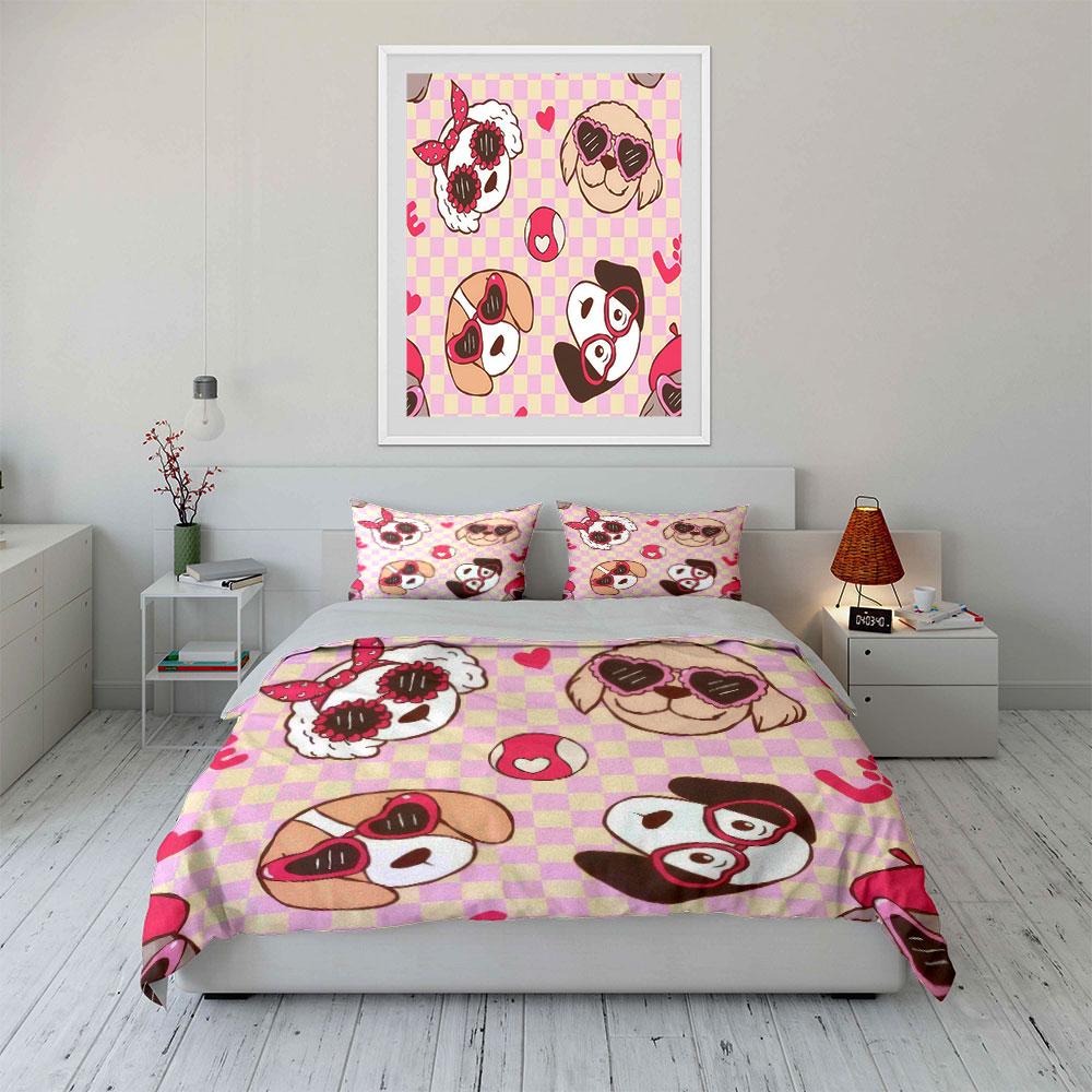 Cartoon Dog Print Three-Piece Set Soft Comfortable Duvet Cover Bedding Set Included 1*Duvet Cover & 2*Pillowcases, Gift