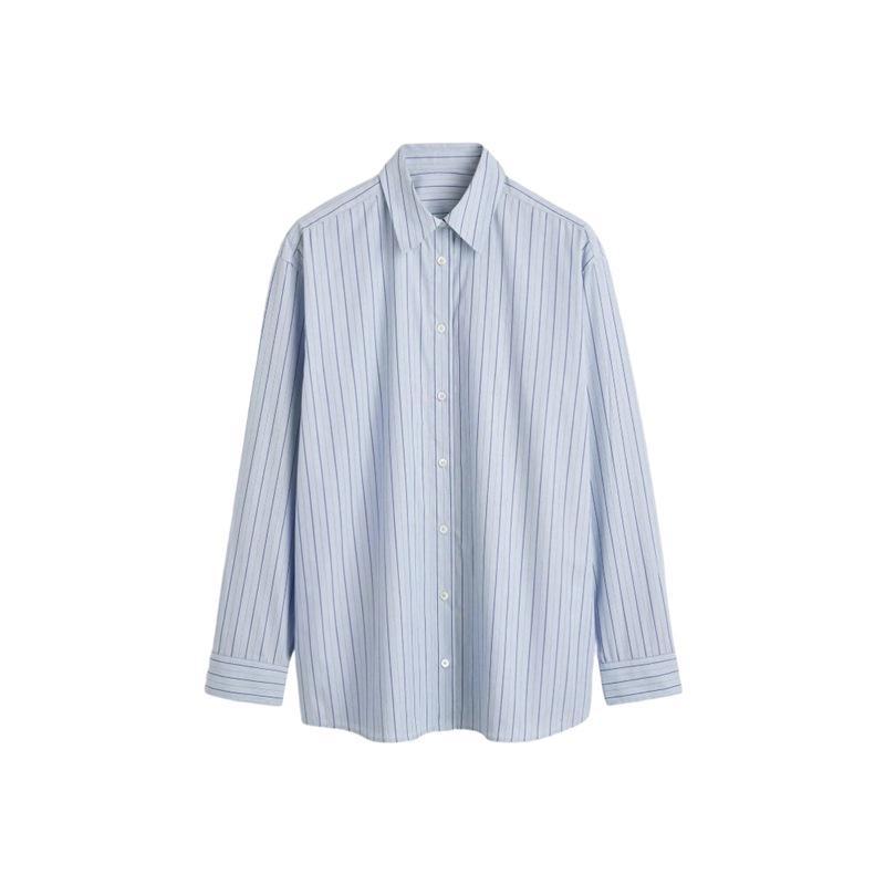 Longmei Women s Striped Pure Cotton Shirt, Spring-Summer 2026, Simple Commute Style with Lapel and Long Sleeves 38