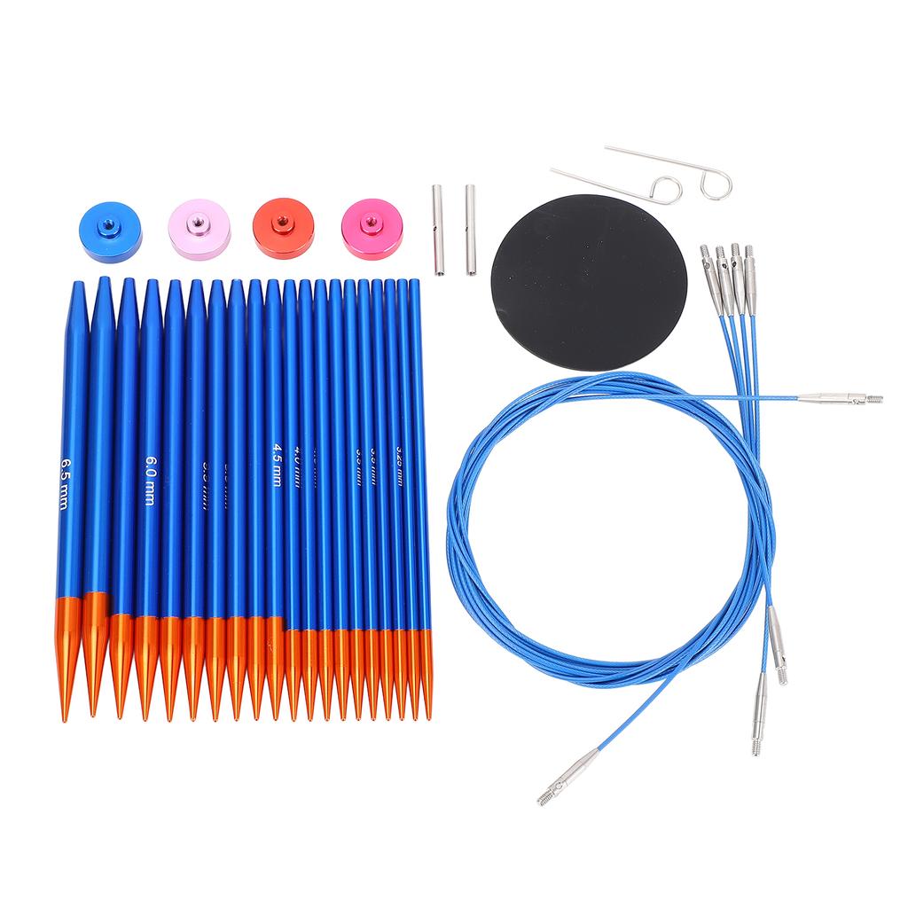 Circular Knitting Needle and Cable Set Blue Gold Color Double Head Interchangeable Needles for Home 