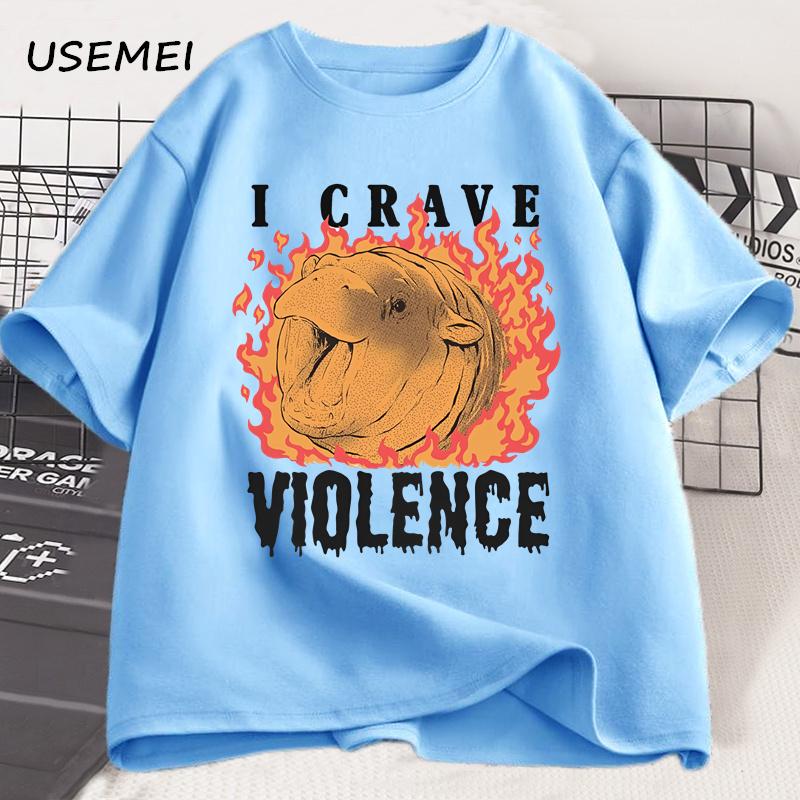 

Moo Deng Crave Violence Tshirt Men Vintage 90s T-Shirt Retro Hippo Meme Tee Shirt Cute Fire Funny Man Short Sleeve T Shirt 4XL