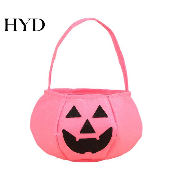 Halloween Decoration Pumpkin Candy Bag for Kids, Reusable Non-Woven Trick or Treat Bucket, Party Decorations Face Snack Holder Basket with Handle