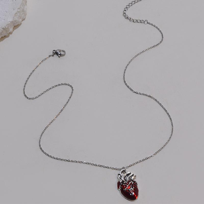 Gothic Rose Red Love Necklace Women'S Y2K Grunge Jewelry Dainty  Color Tonebloody Human Heart Pendant Personalized Gifts