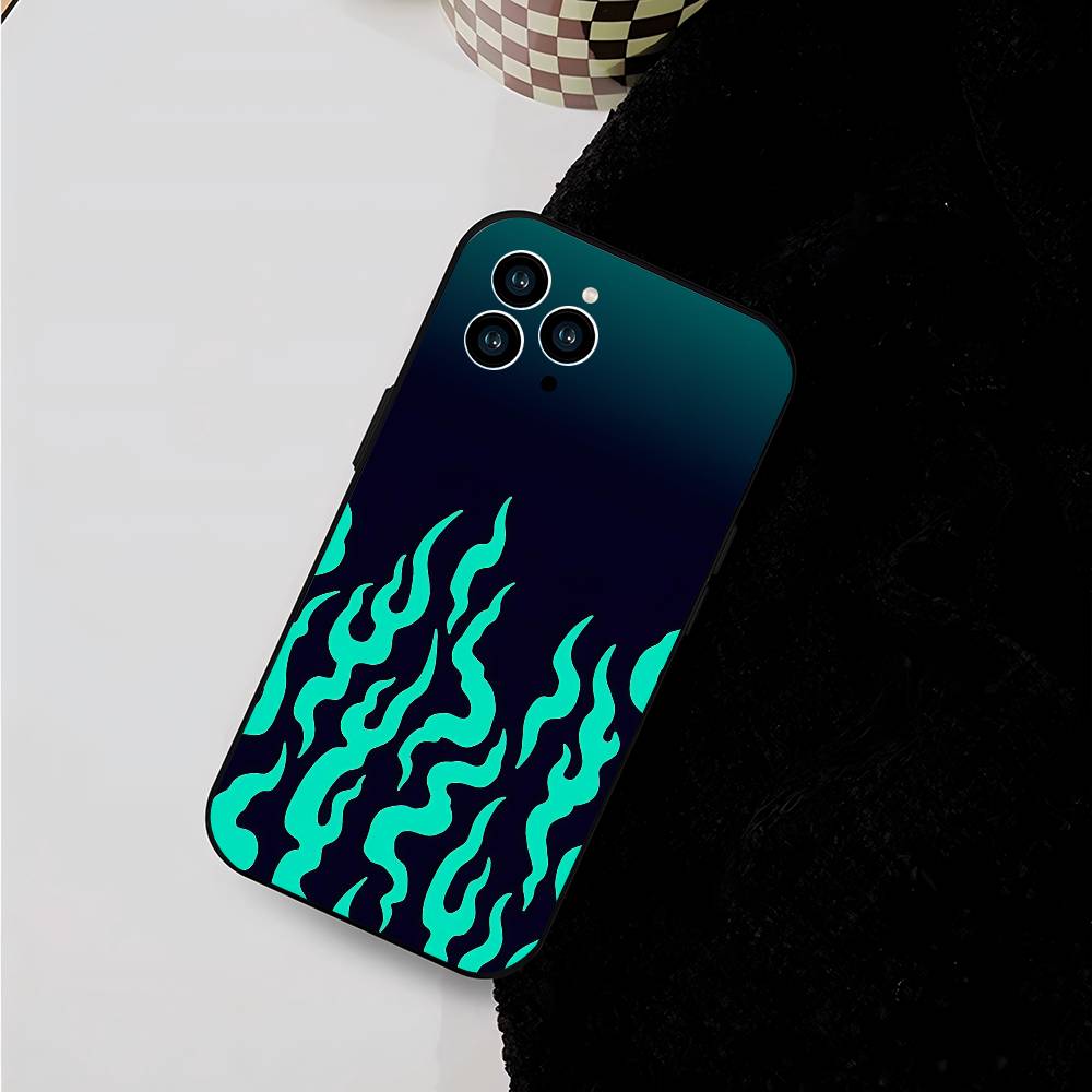 Fire For IPhone 13,17,11,12,16,14,15,Plus,Pro Max Soft Silicone Black Phone Case