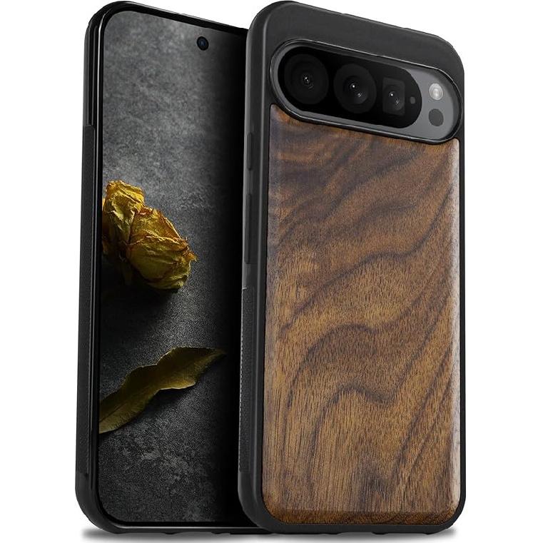 

Деревянный чехол Carveit для Pixel 9 Pro XL [Натуральное дерево и черный мягкий ТПУ] Противоударный защитный уникальный деревянный чехол, совместимый с Google Pixel 9 Wood-Walnut