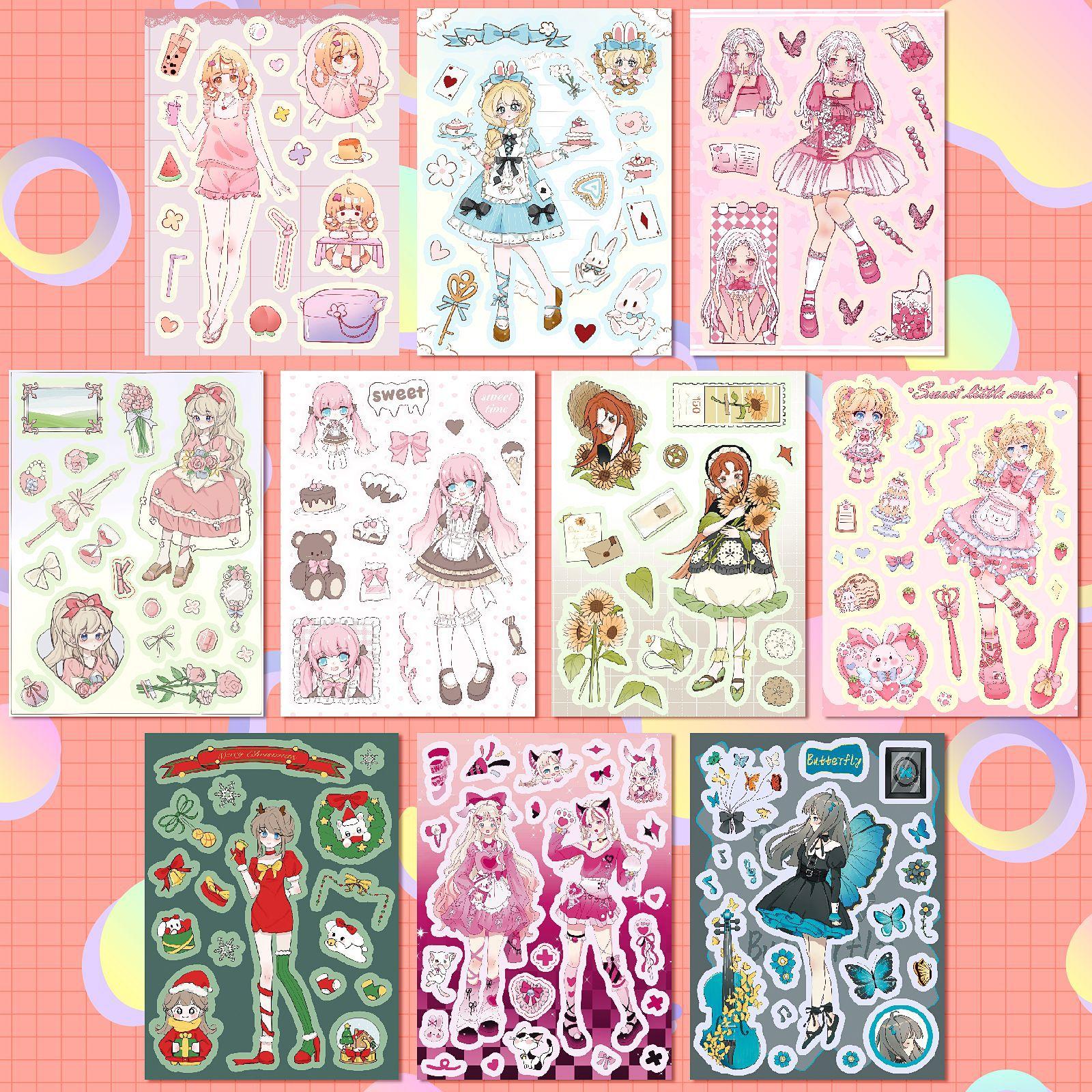 

10 листов вторичных наклеек для девочек, наклейки с персонажами Loli Girl, наклейки для книг своими руками
