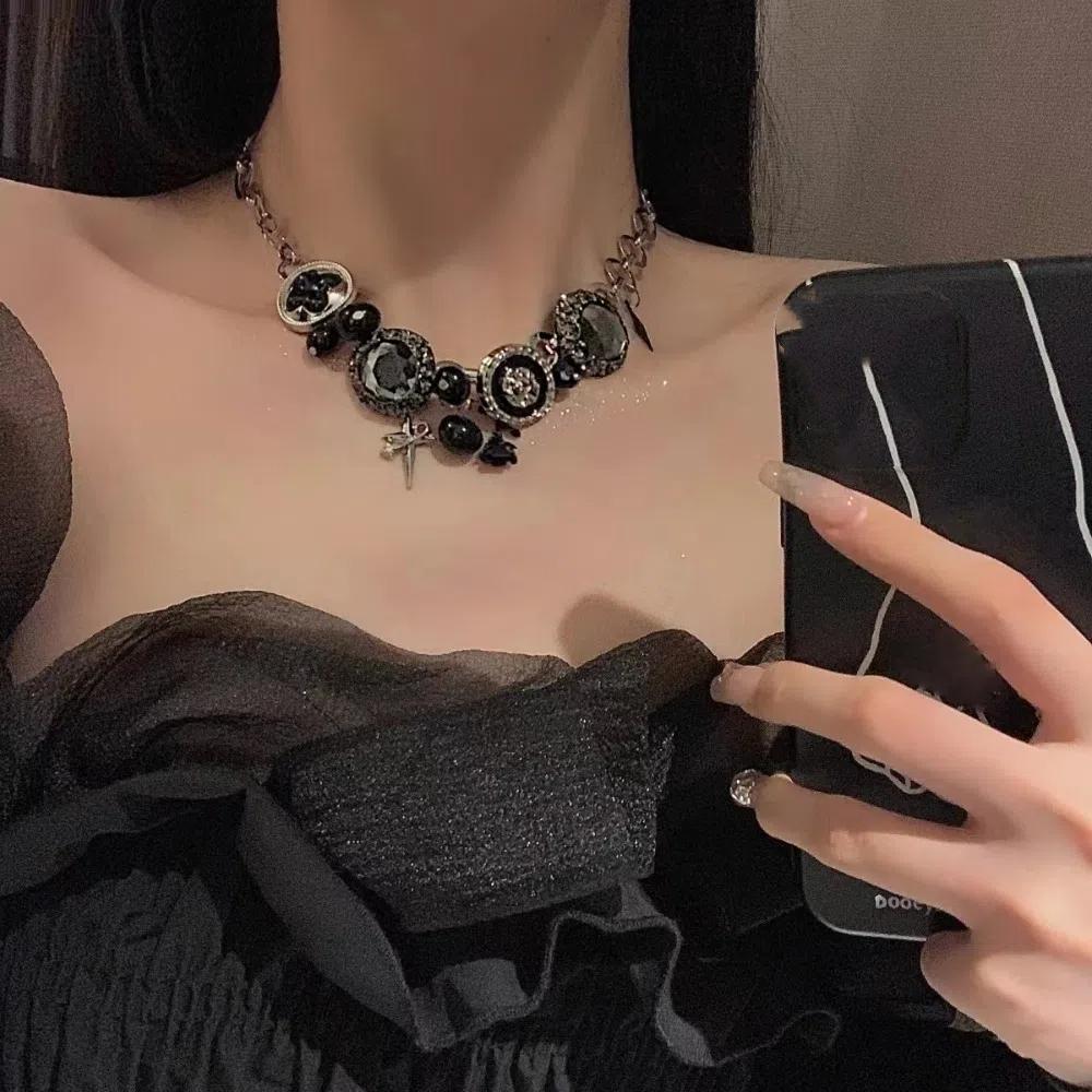 Flower Rhinestone Beads Necklace Crystal Clavicle Chain Choker Charm Gothic Necklace  Gifts