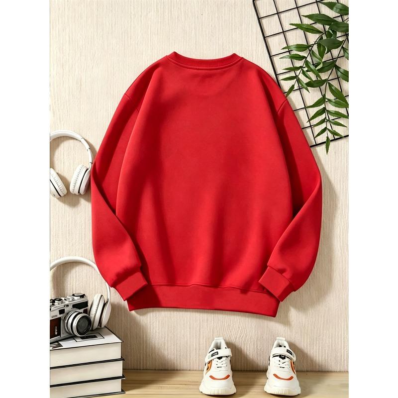 European Sizes Kids' Casual Crew Neck Long Sleeve Sweatshirt, Popular Football Graphic Print, Suitable for Daily Casual, Sports, and Street Outings