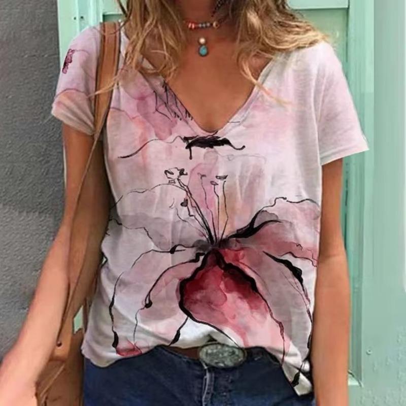 Женская футболка с принтом летних цветов Футболка больших размеров Женская одежда — фото 7
