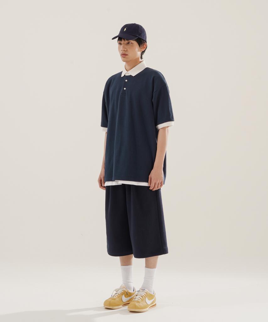JEMUT Chess Ringer Collared Short Sleeve T-Shirt Navy Kjst2616