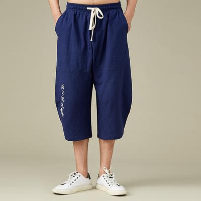 Pantalon en lin grande taille pour hommes, pantalon court de sport décontracté d'été, ample, tendance lanterne, pantalon en coton et lin de Style chinois pour hommes
