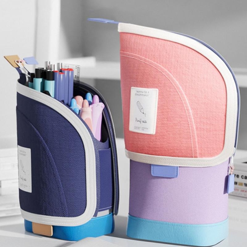 Teleskopisches Mäppchen Ausziehbare Stifttaschen Aufstellbare Stifthaltertasche Reise Kosmetikaufbewahrungstasche für Schule Büro