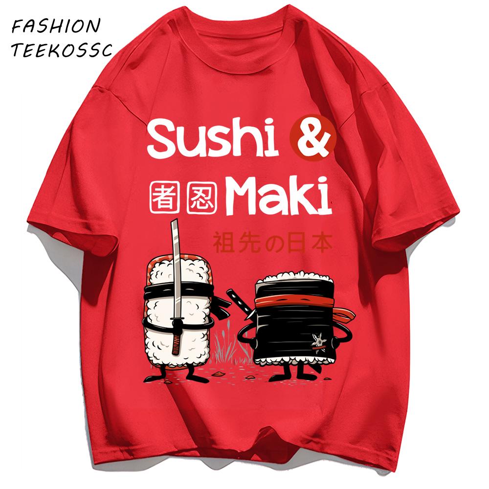 Sushi MakiS Japanese Cuisine Printing Men T Shirt Colour Casual Tops Cotton Trendy Tee Shirts Hip Hop Crewneck Man Clothes