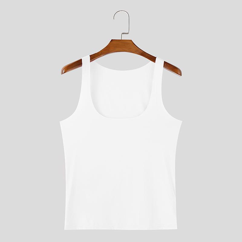 

INCERUN Men Summer Strap Sleeveless Semi-Sheer Stretch Casual Skinny Tank Tops Undershirts 3XL белый