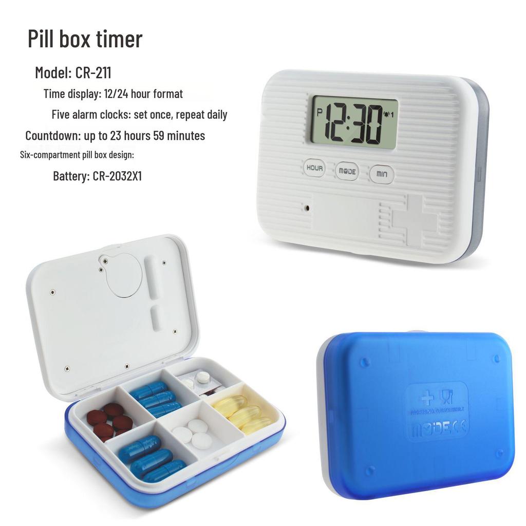 Compact 6-Compartment Smart Pill Timer