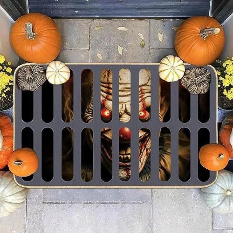 Halloween Fun Clown Carpet Floor Mat Outdoor Door Mats Foot Mat Well Cover Horror Ghost Face Entry Door Mat