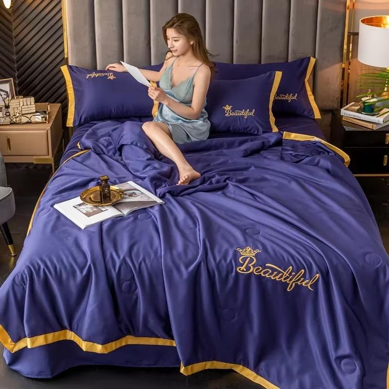 Summer Washed Silk Quilt,Cooling Air Conditioning Blanket,Cotton Thin Air-conditioning Comforter Soft Office Nap Blanket