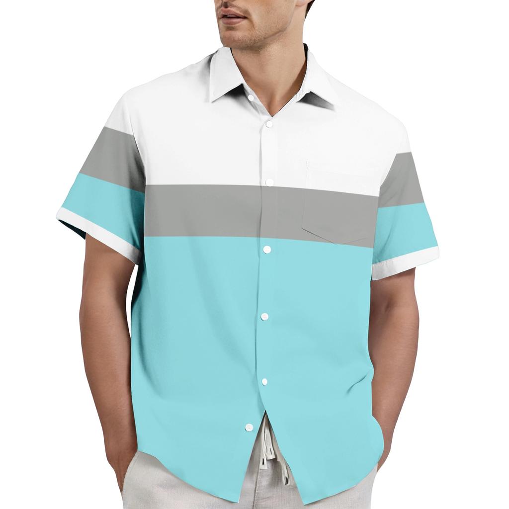 Men's casual stylish striped texture printed shirt - Men's lapel short-sleeved button-up shirt
