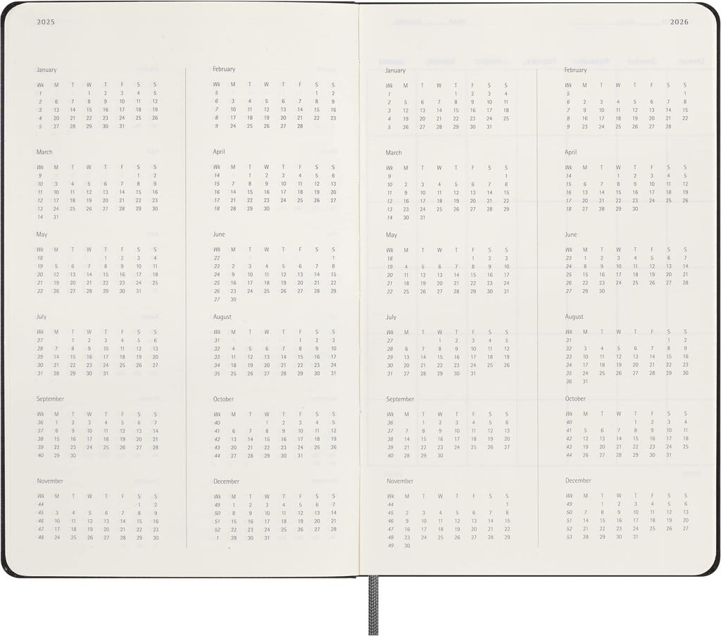 Moleskine Undated 12 Month Weekly Diary Hardcover Large Size wide x 21cm Black DUNDB12WN3 (13cm long)