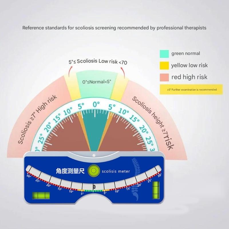Scoliometer met Waterpasbel, Scoliosis Testmeter 0-30° voor Beoordeling van de Wervelkolomuitlijning en Ondersteuning van de Wervelkolomgezondheid