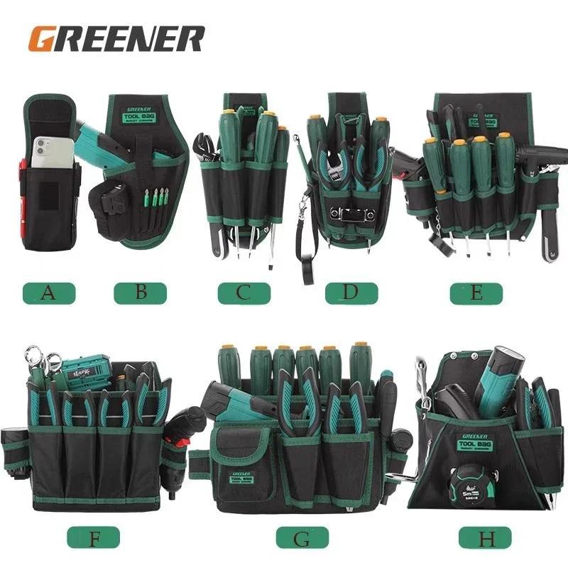Greener Thicken Tool Kit Electric Drill Storage Packaging Repair Multi Layer Waist Bag Electrical Tools Canvas Wear Resistant