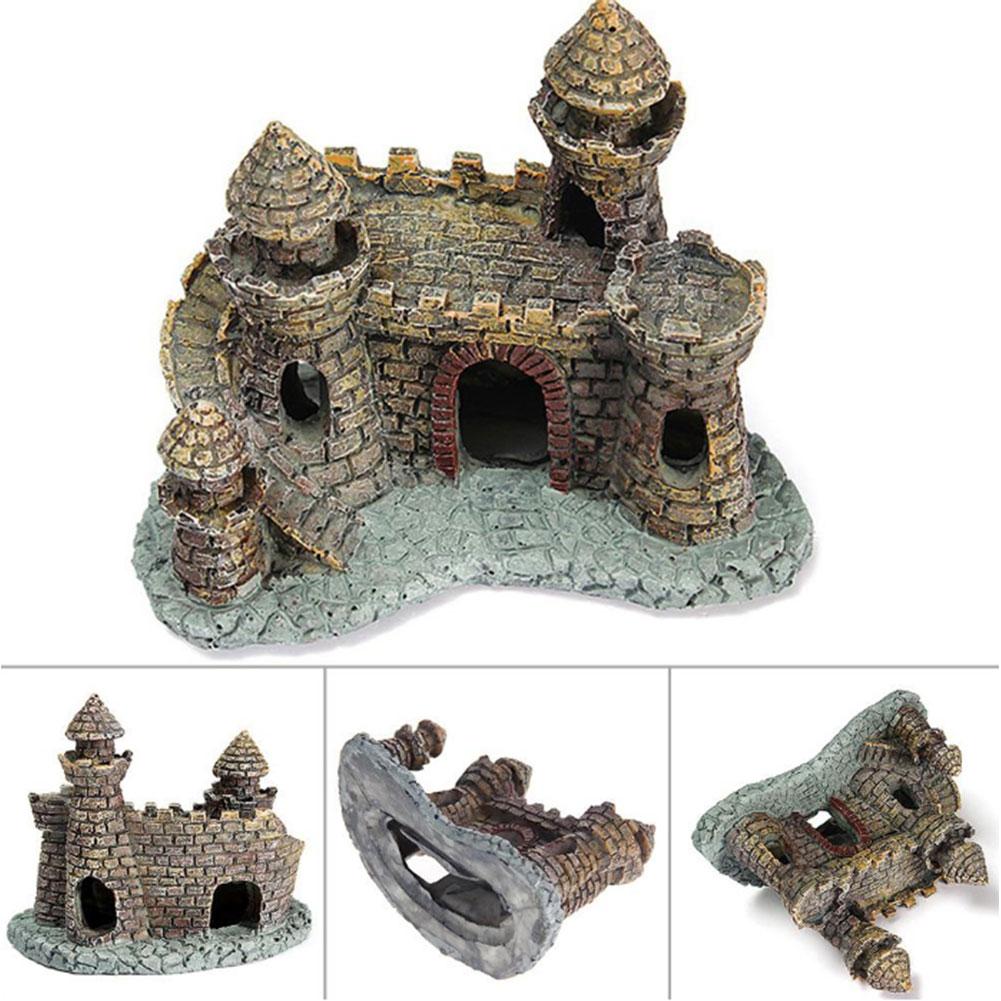 Artificial World of Tanks Stone-island Resin Castle Aquarium Landscape Ornament Aquarium Decor For The Fish Tank Retro Statues