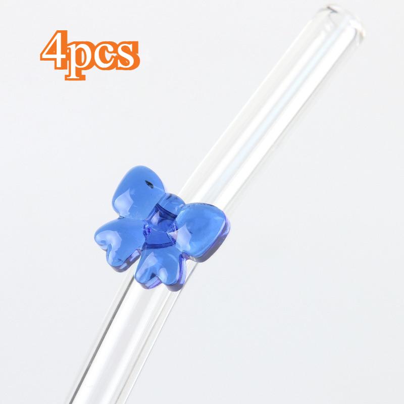 

4-piece Set of Straws and Brushes, Reusable Bow Shaped Glass Straws, Holiday Beverage Decorative Straws, Durable Glass Straws