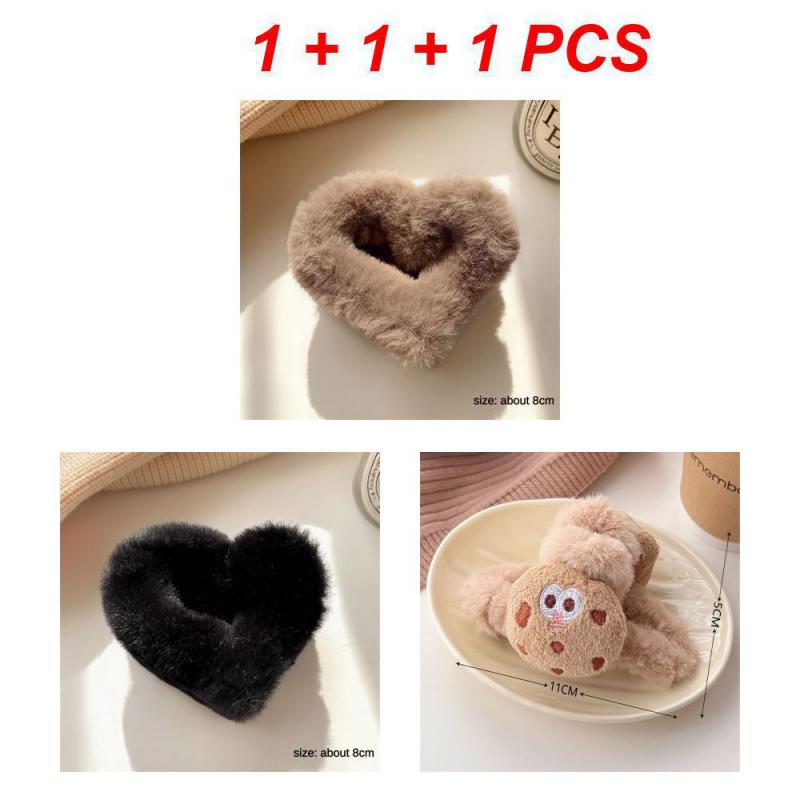 1/2/3Pcs Plush Heart Hair Clips For Women Autumn Winter Fur Hair Crab Clip Elegant Shark Hair Claws Headwear Hair Accessories