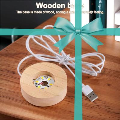 Wooden LED Light Display Base Round LED Wood Display Base Wooden Lighted Display Base for Crystal Glass Resin Art