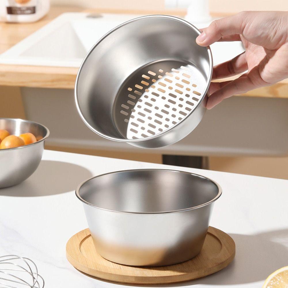 2Pcs/Set Stackable Rice Colander Stainless Steel Rice Wash Filter Basin  Prepare The Food