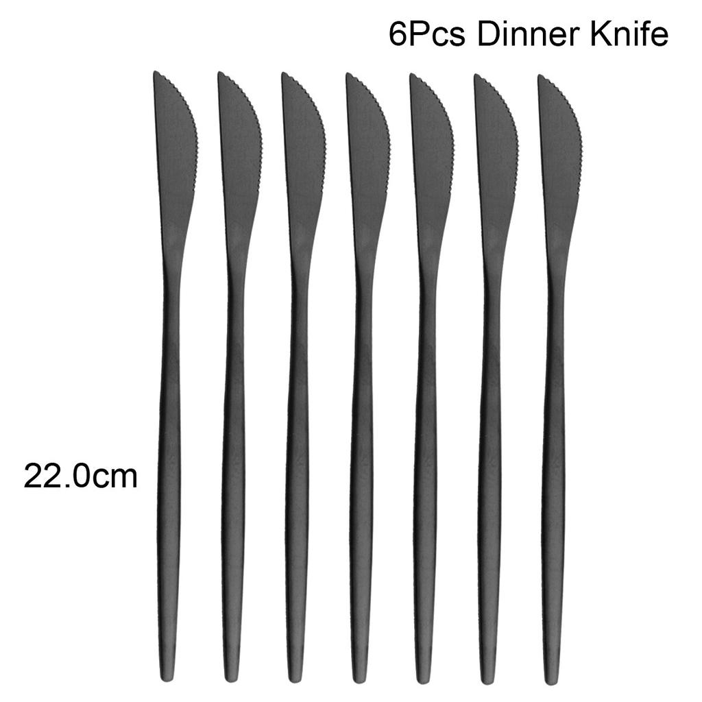 6Pcs Black Cutlery Set Matte Dinnerware Set Knife Fork Spoon Tableware Cake Fruit Fork Stainless Steel Flatware Kitchen