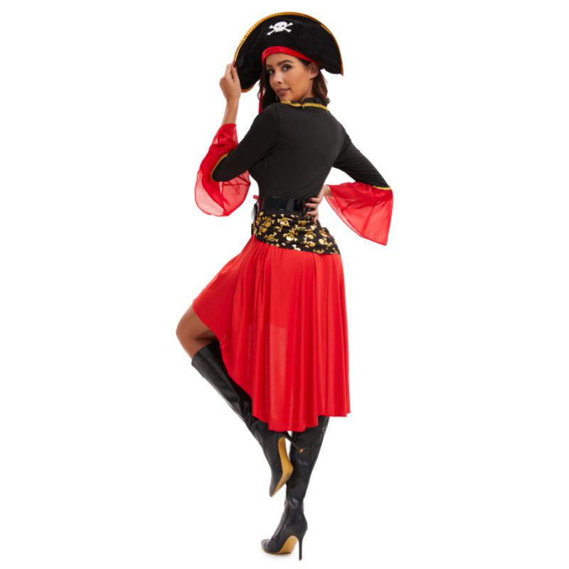 Women's Red Pirate Captain Halloween Costume - Masquerade Role-Playing Stage Outfit