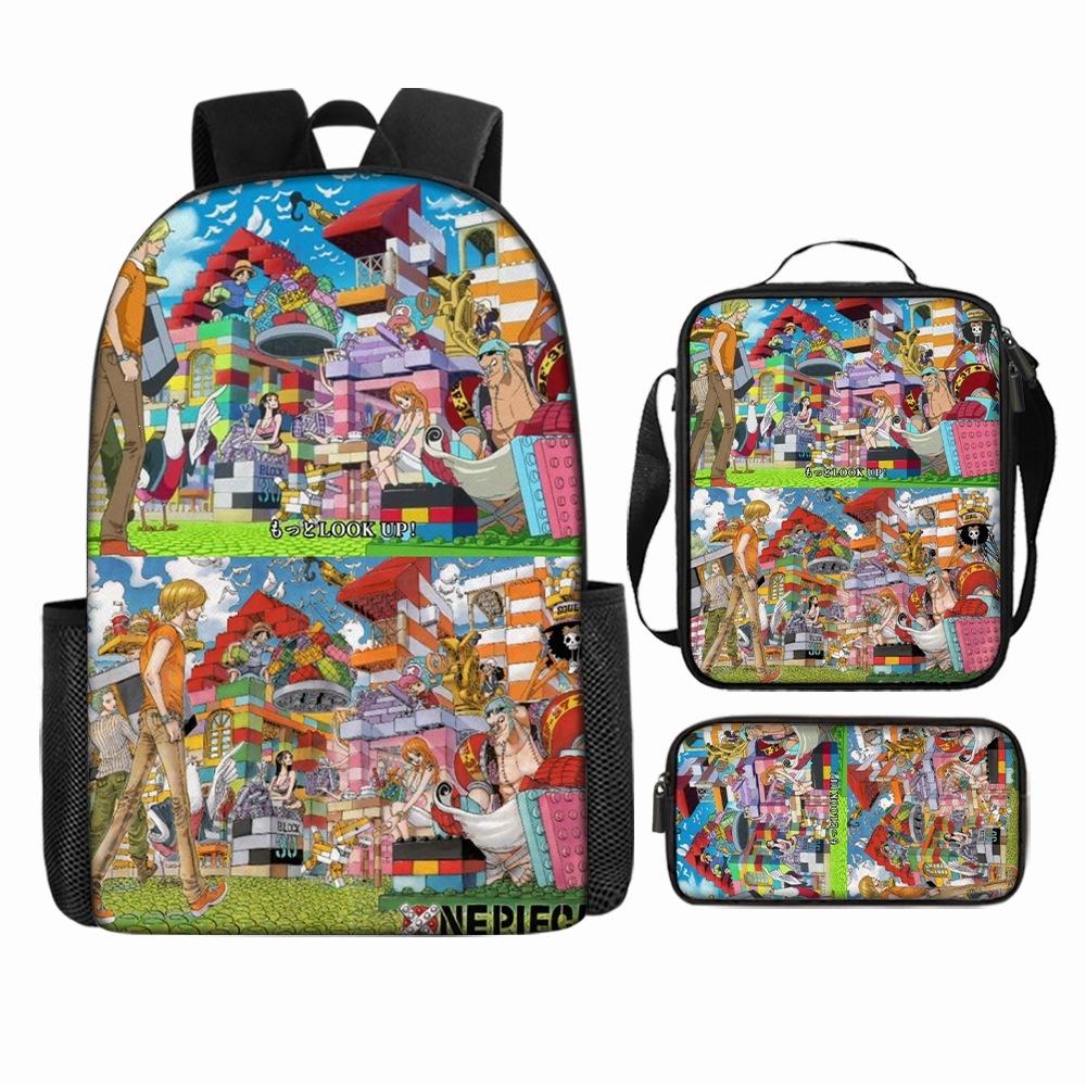 Anime Rucksack Set One Piece Naruto Schultasche für Jungen Schüler Laptop Rucksack Umhängetasche Federmäppchen 3-teilig Große Kapazität Wasserdicht