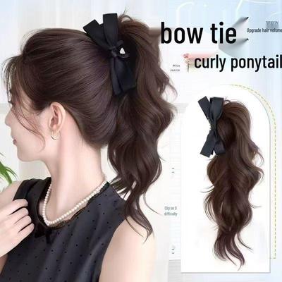 Hepburnský styl Kudrnatý Černý Mašličkový Spona do Vlasů Ohon