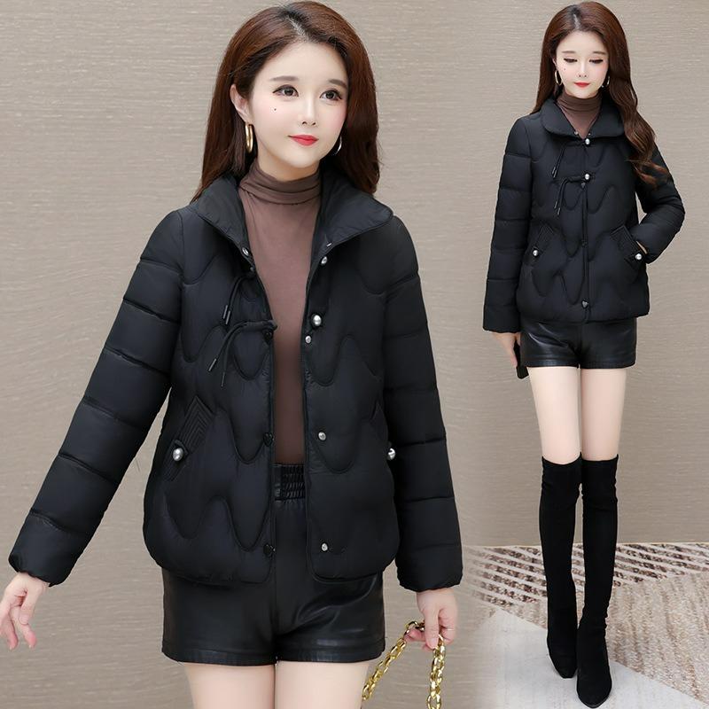 

Elegant National Style Stand-up Collar Short Cotton Jacket Female Temperament New Chinese Style Disc Buckle Was Thin and Warm Fashion Loose Jacket S