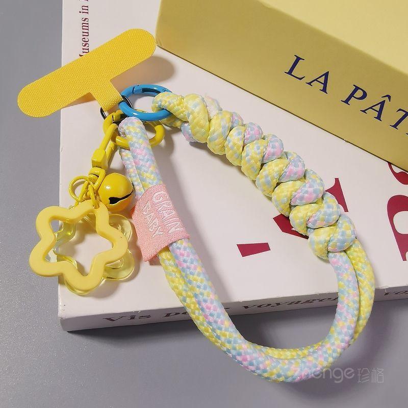 

Mobile Phone Lanyard Wrist Short Ins Two Strands Woven Strong Men And Women Outdoor Travel Small Fresh Lanyard Shell Anti-Theft жёлтый