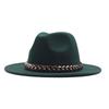 European, American Autumn and Winter British Style Fashionable and Elegant Flat-brimmed Big Eaves Hat Top Hat Men and Women Chain Jazz Woolen Hat