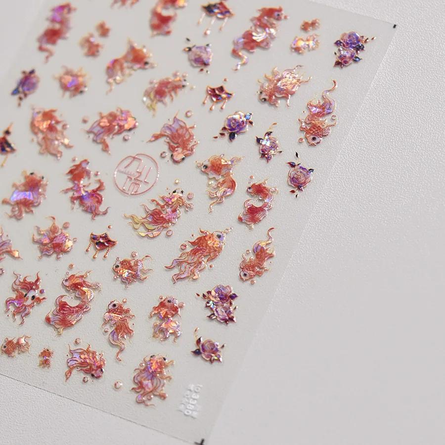 Magical Blow Bubbles Goldfish Bunny Rabbit Cat Kitten Shape Shiny Dreamy Bubbles 5D Nail Art Decorations Sticker Manicure Decal