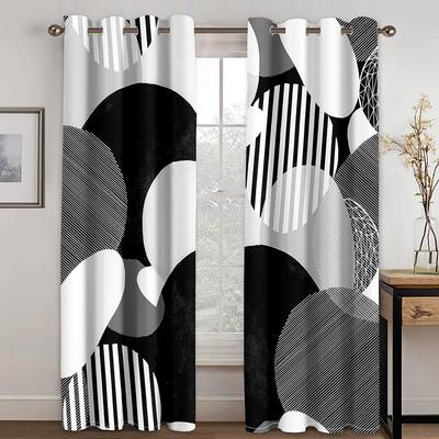 Moderní geometrické kruhové závěsy černé bílé okenní závěsy 2 panely abstraktní obývací pokoj ložnice domácí dekorace