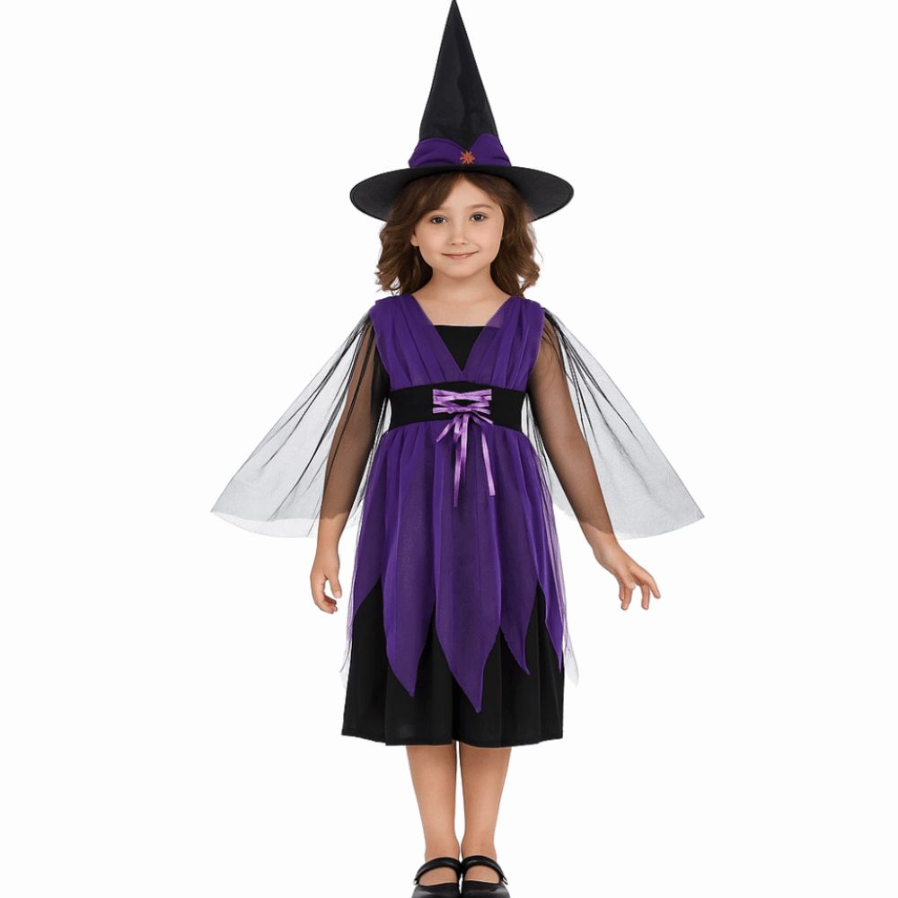 Kawaii Kids Witch Dress Set Pointy Hat Halloween Cosplay Costumes Carnival