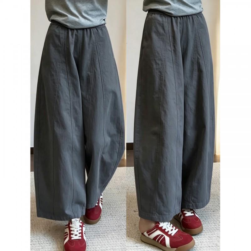 Womens High-Waisted Wide-Leg Cropped Pants In Dark Gray Vintage Style Loose Fit Casual Trousers
