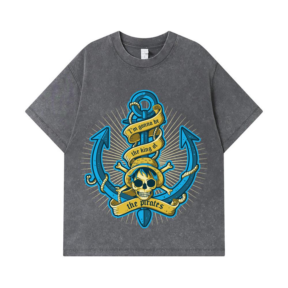 275 GSM Washed T-shirts 100% Cotton One Piece V35 Luffy Kaido Logo Print Unisex Heavy Cotton T Shirt